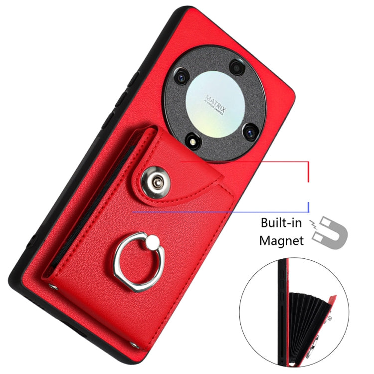 For Honor X9a / Magic5 Lite Organ Card Bag Ring Holder Phone Case with Long Lanyard(Red)