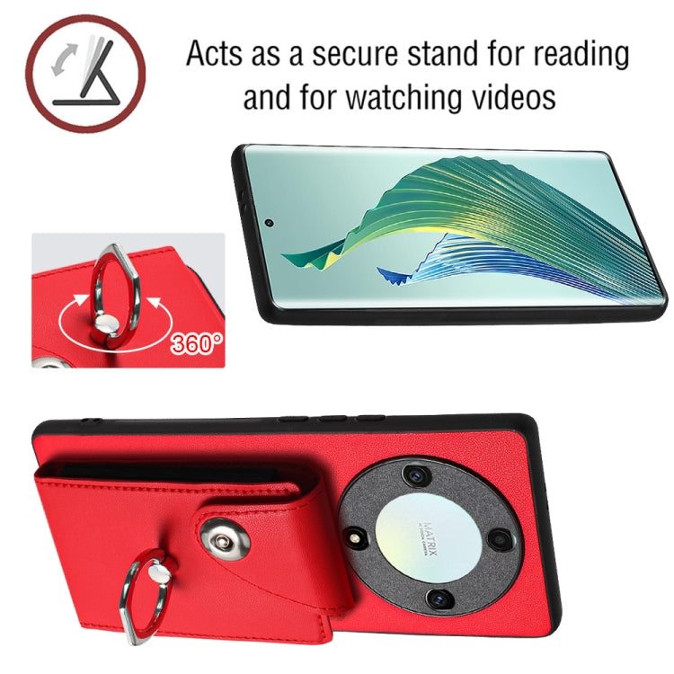 For Honor X9a / Magic5 Lite Organ Card Bag Ring Holder Phone Case with Long Lanyard(Red)