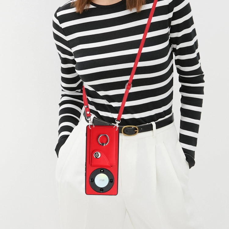 For Honor X9a / Magic5 Lite Organ Card Bag Ring Holder Phone Case with Long Lanyard(Red)