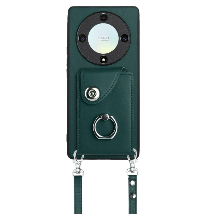 For Honor X9a / Magic5 Lite Organ Card Bag Ring Holder Phone Case with Long Lanyard(Green)