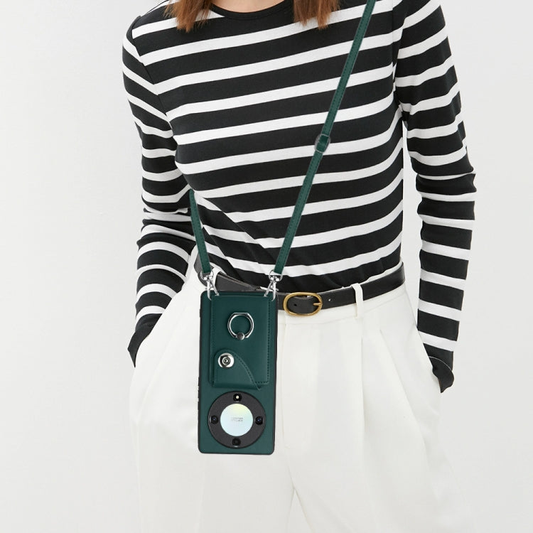 For Honor X9a / Magic5 Lite Organ Card Bag Ring Holder Phone Case with Long Lanyard(Green)