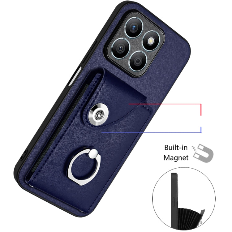For Honor X8b 4G Organ Card Bag Ring Holder Phone Case with Long Lanyard(Blue)