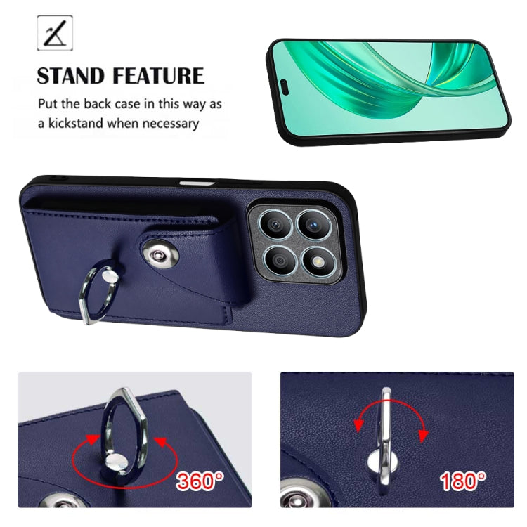 For Honor X8b 4G Organ Card Bag Ring Holder Phone Case with Long Lanyard(Blue)