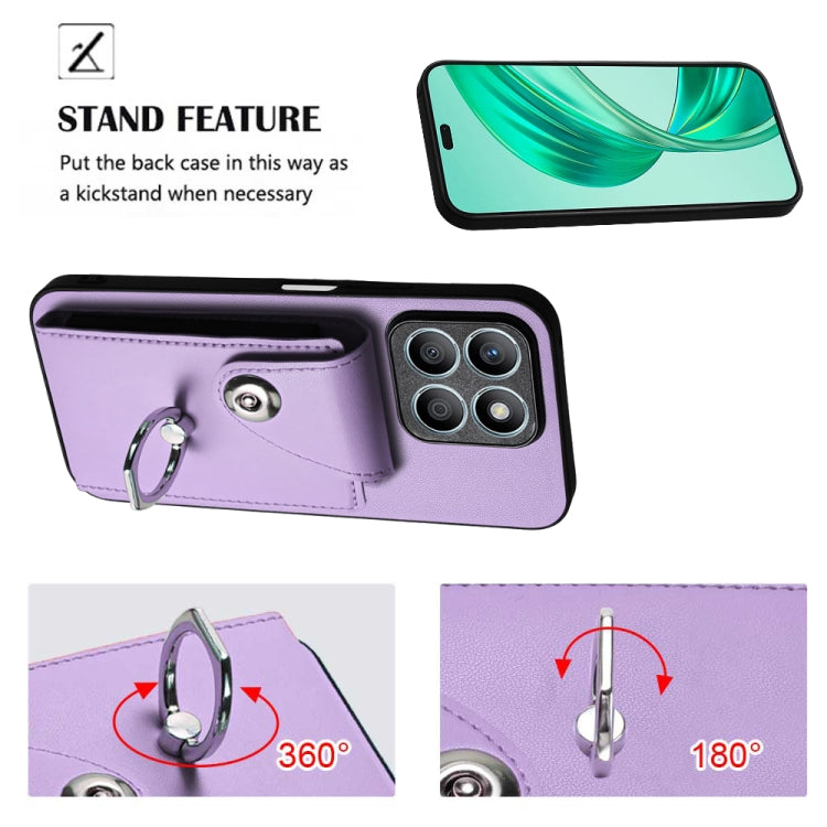 For Honor X8b 4G Organ Card Bag Ring Holder Phone Case with Long Lanyard(Purple)