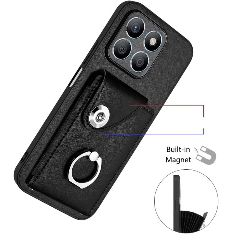 For Honor X8b 4G Organ Card Bag Ring Holder Phone Case with Long Lanyard(Black)