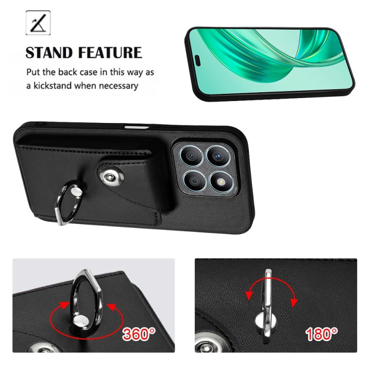 For Honor X8b 4G Organ Card Bag Ring Holder Phone Case with Long Lanyard(Black)