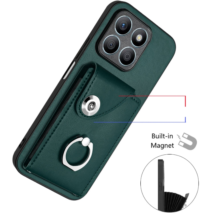 For Honor X8b 4G Organ Card Bag Ring Holder Phone Case with Long Lanyard(Green)