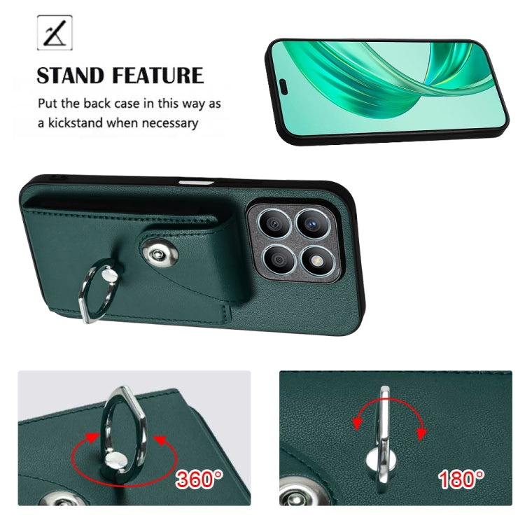 For Honor X8b 4G Organ Card Bag Ring Holder Phone Case with Long Lanyard(Green)