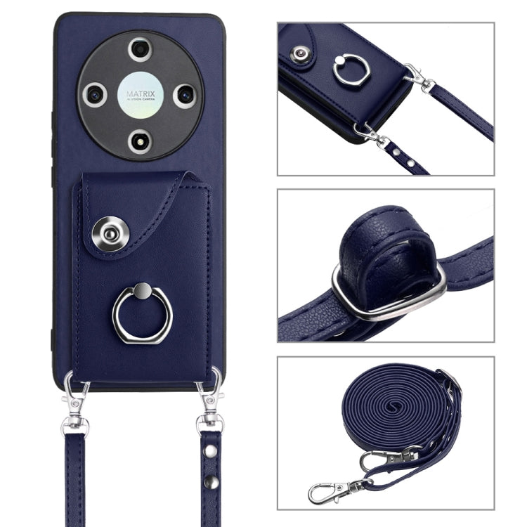 For Honor X9b / Magic6 Lite Organ Card Bag Ring Holder Phone Case with Long Lanyard(Blue)