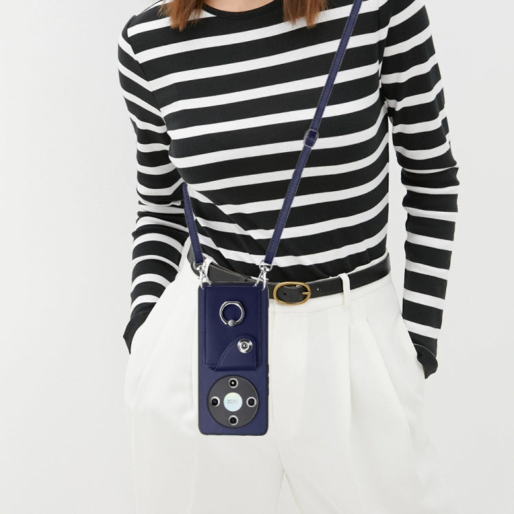 For Honor X9b / Magic6 Lite Organ Card Bag Ring Holder Phone Case with Long Lanyard(Blue)