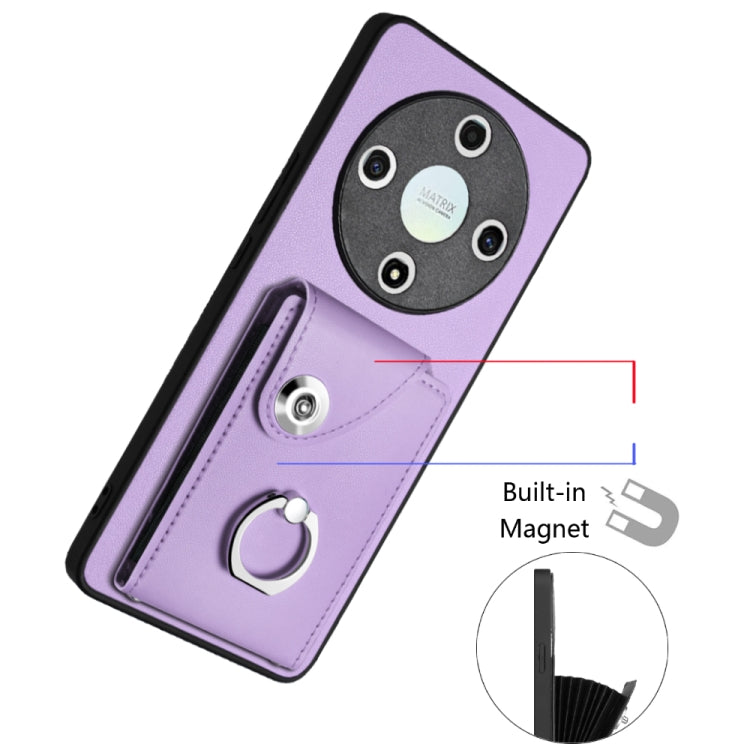For Honor X9b / Magic6 Lite Organ Card Bag Ring Holder Phone Case with Long Lanyard(Purple)