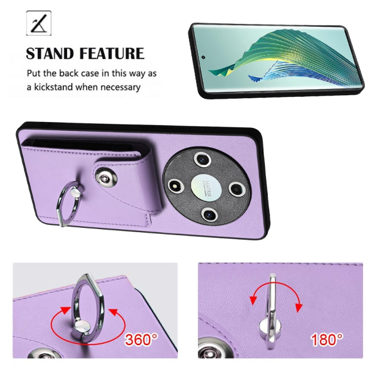 For Honor X9b / Magic6 Lite Organ Card Bag Ring Holder Phone Case with Long Lanyard(Purple)