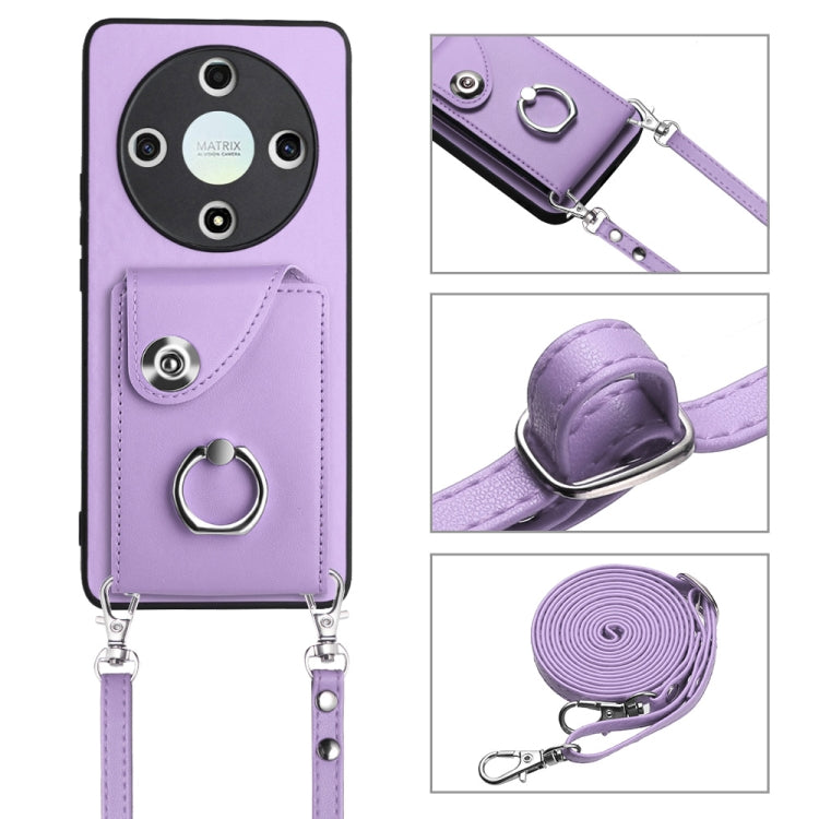 For Honor X9b / Magic6 Lite Organ Card Bag Ring Holder Phone Case with Long Lanyard(Purple)