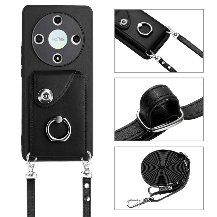 For Honor X9b / Magic6 Lite Organ Card Bag Ring Holder Phone Case with Long Lanyard(Black)