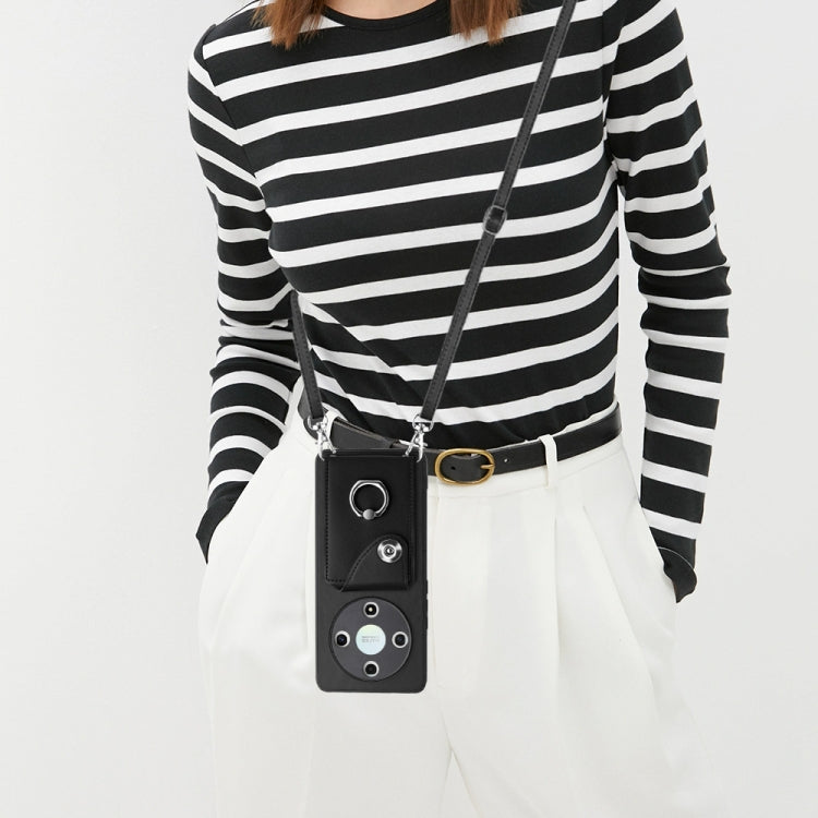 For Honor X9b / Magic6 Lite Organ Card Bag Ring Holder Phone Case with Long Lanyard(Black)