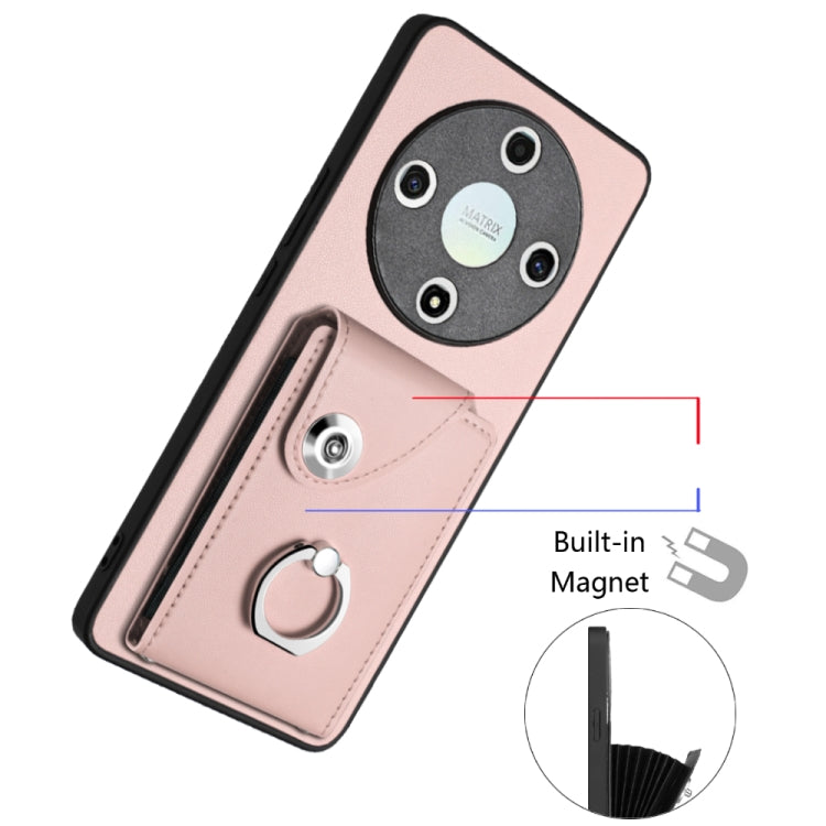 For Honor X9b / Magic6 Lite Organ Card Bag Ring Holder Phone Case with Long Lanyard(Pink)