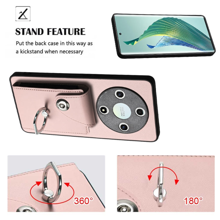 For Honor X9b / Magic6 Lite Organ Card Bag Ring Holder Phone Case with Long Lanyard(Pink)