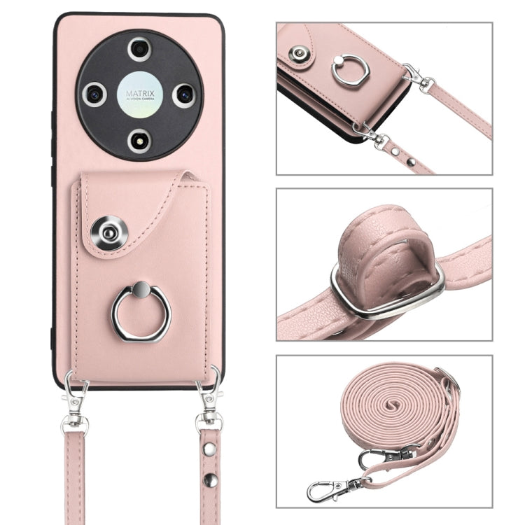 For Honor X9b / Magic6 Lite Organ Card Bag Ring Holder Phone Case with Long Lanyard(Pink)