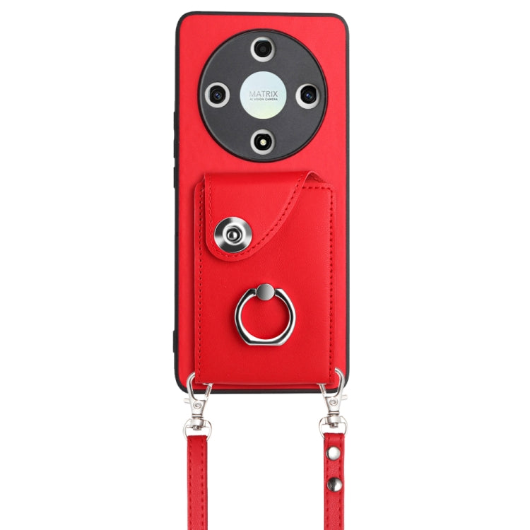 For Honor X9b / Magic6 Lite Organ Card Bag Ring Holder Phone Case with Long Lanyard(Red)