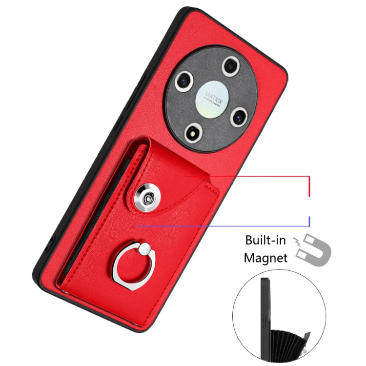 For Honor X9b / Magic6 Lite Organ Card Bag Ring Holder Phone Case with Long Lanyard(Red)