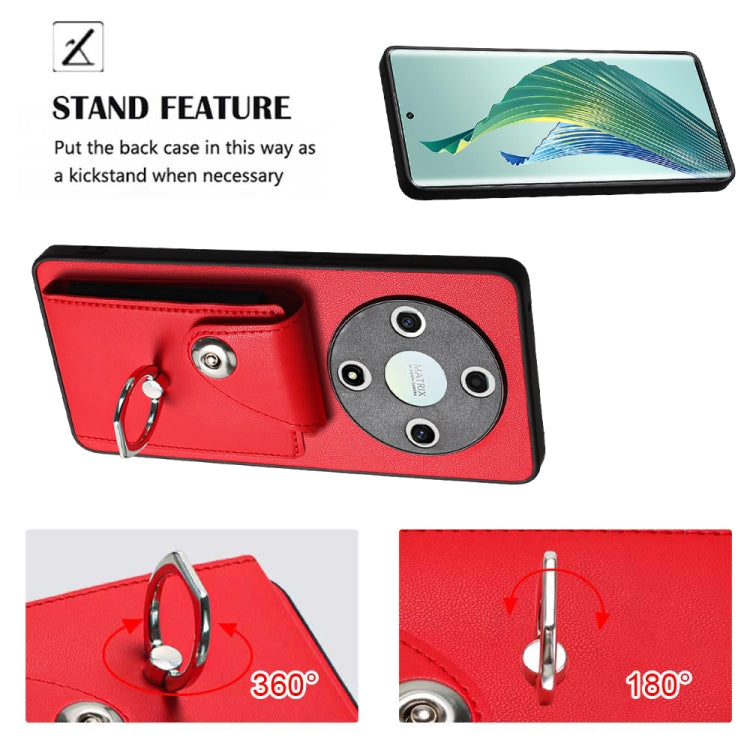 For Honor X9b / Magic6 Lite Organ Card Bag Ring Holder Phone Case with Long Lanyard(Red)