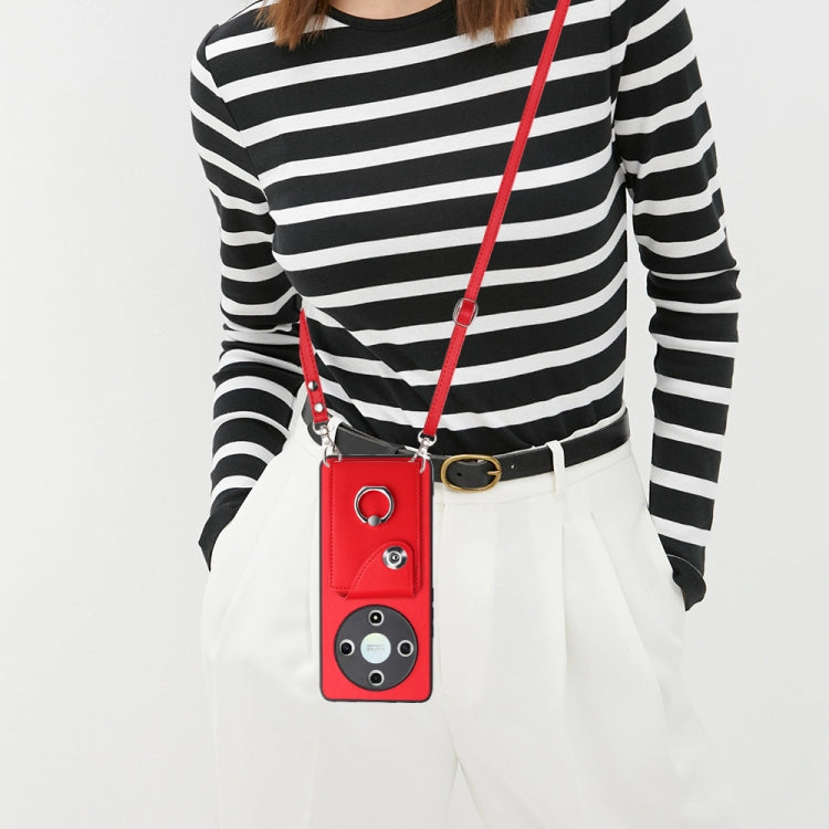 For Honor X9b / Magic6 Lite Organ Card Bag Ring Holder Phone Case with Long Lanyard(Red)