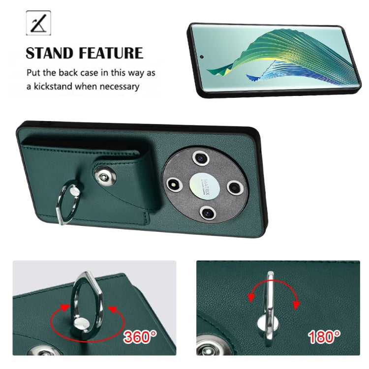 For Honor X9b / Magic6 Lite Organ Card Bag Ring Holder Phone Case with Long Lanyard(Green)