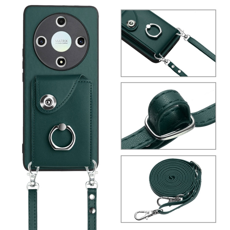For Honor X9b / Magic6 Lite Organ Card Bag Ring Holder Phone Case with Long Lanyard(Green)
