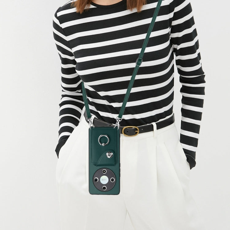 For Honor X9b / Magic6 Lite Organ Card Bag Ring Holder Phone Case with Long Lanyard(Green)