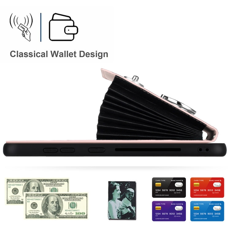 For Samsung Galaxy S24 5G Organ Card Bag Ring Holder Phone Case with Long Lanyard(Pink)