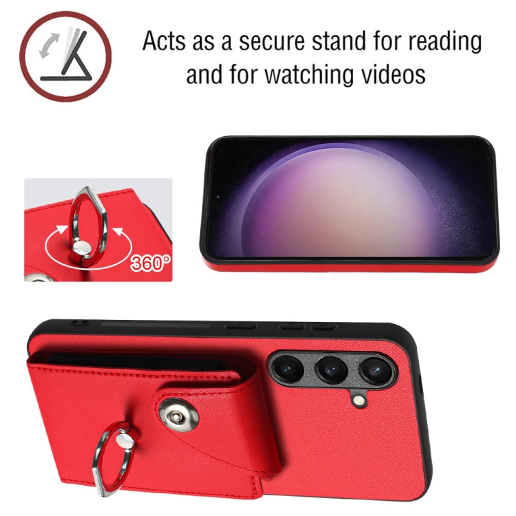 For Samsung Galaxy S24 5G Organ Card Bag Ring Holder Phone Case with Long Lanyard(Red)
