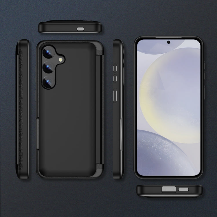 For Samsung Galaxy S24 5G 3 in 1 Flip Holder Phone Case(Black)