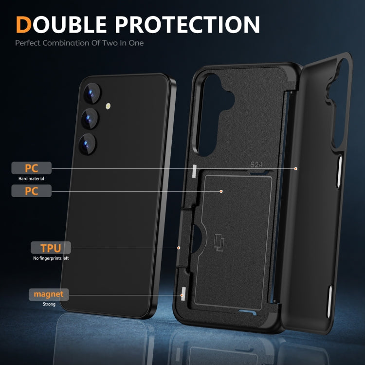 For Samsung Galaxy S24 5G 3 in 1 Flip Holder Phone Case(Black)