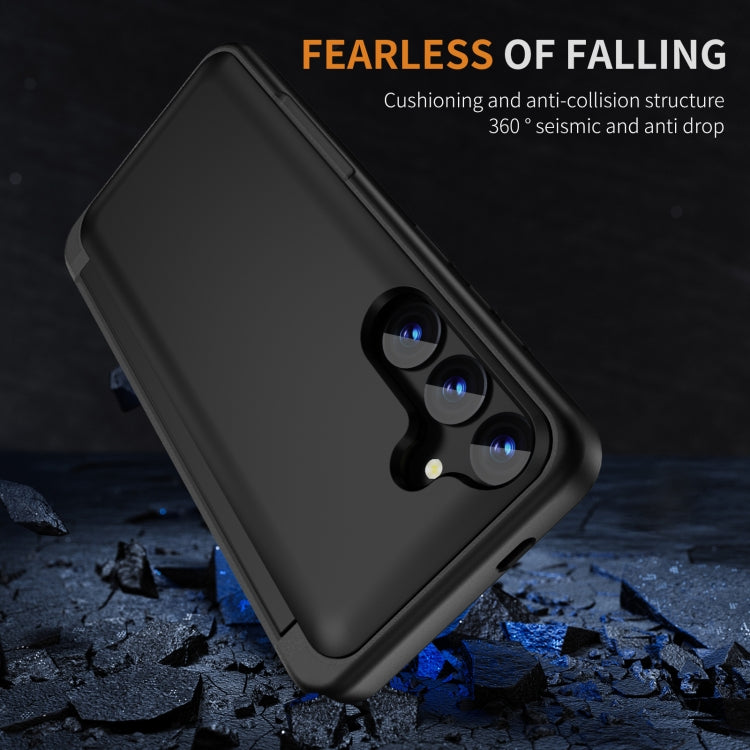 For Samsung Galaxy S24 5G 3 in 1 Flip Holder Phone Case(Black)