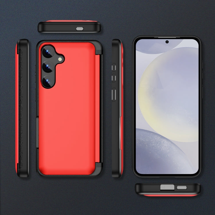 For Samsung Galaxy S24 5G 3 in 1 Flip Holder Phone Case(Red)