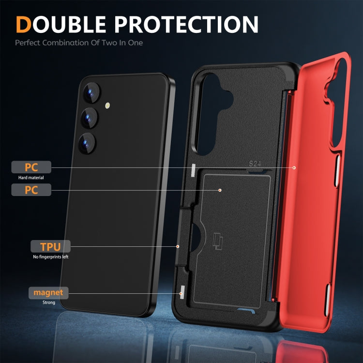 For Samsung Galaxy S24 5G 3 in 1 Flip Holder Phone Case(Red)