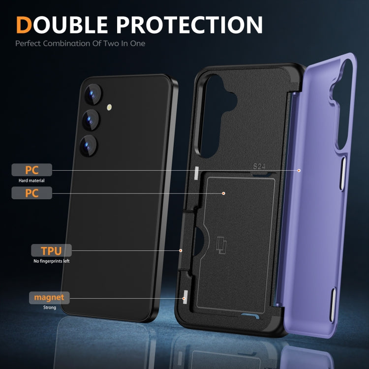 For Samsung Galaxy S24 5G 3 in 1 Flip Holder Phone Case(Light Purple)