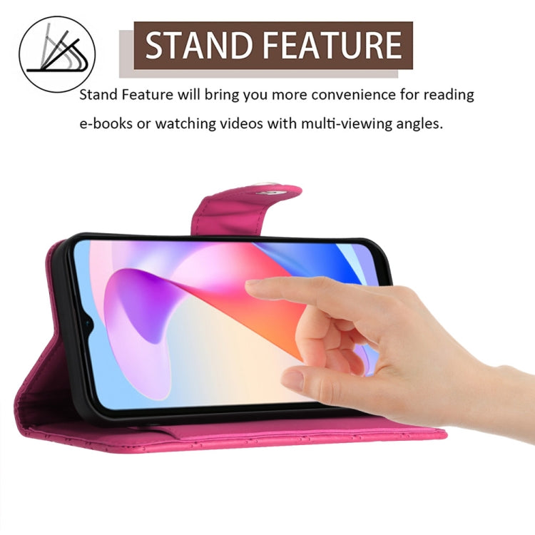 For Honor X6a Rhombic Texture Flip Leather Phone Case with Long Lanyard(Rose Red)