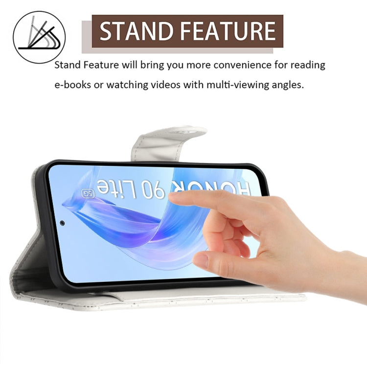 For Honor 90 Lite Rhombic Texture Flip Leather Phone Case with Long Lanyard(White)