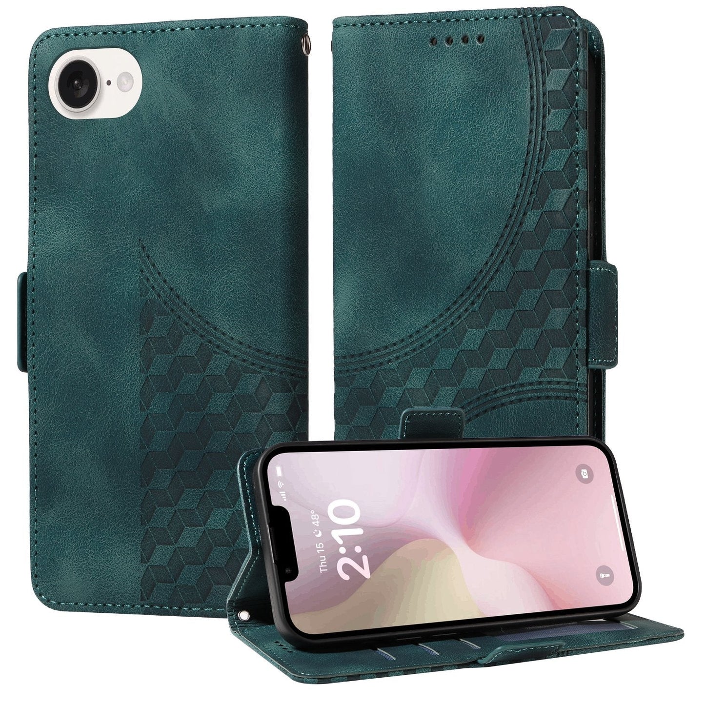 For iPhone 16e Embossed Rhombus Starry Leather Phone Case(Green)