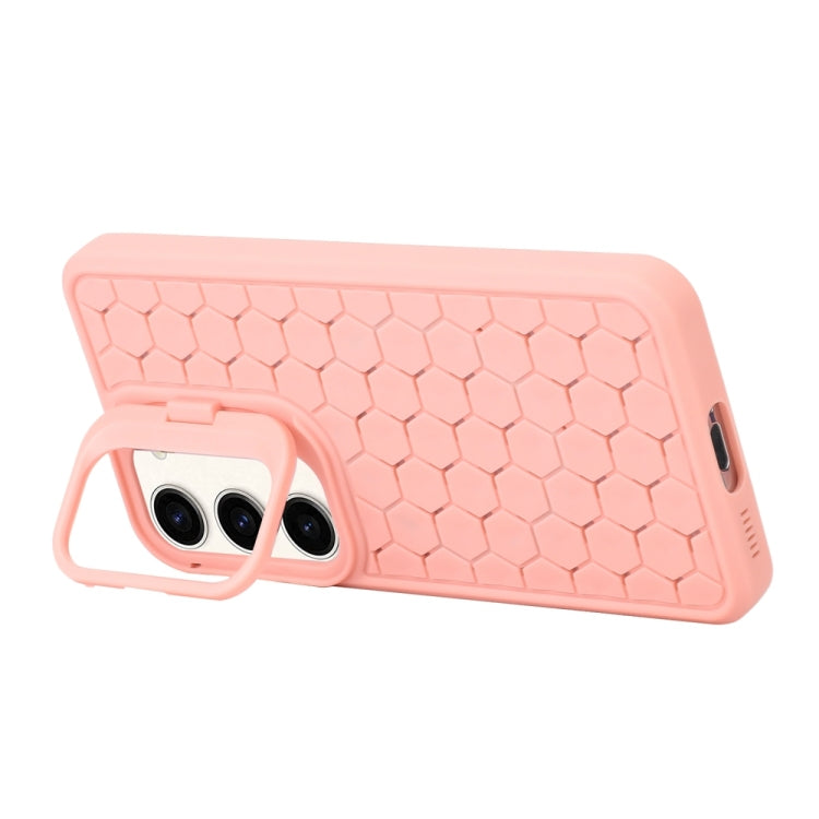 For Samsung Galaxy S24 5G Honeycomb Radiating Lens Holder Magsafe Phone Case(Pink)
