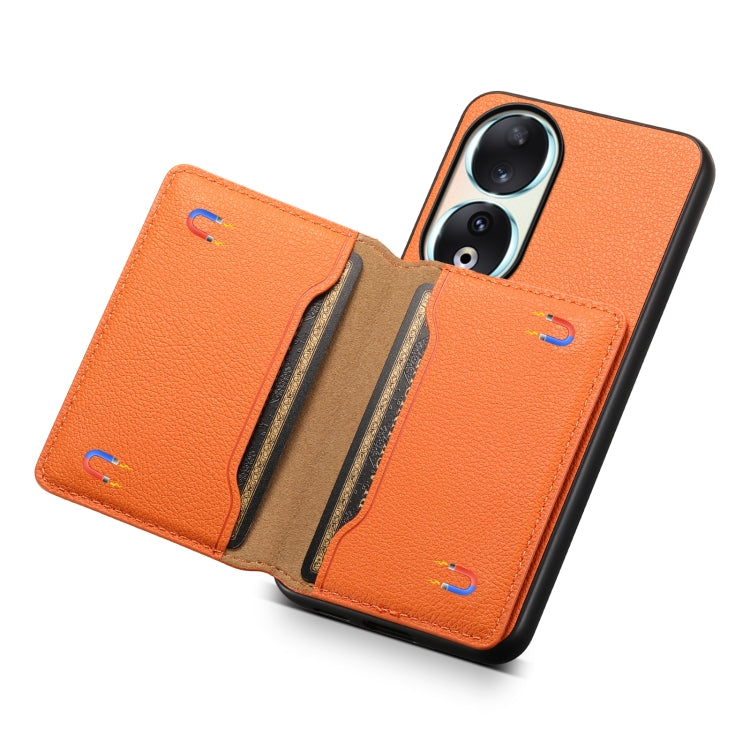 For Honor 90 Calf Texture Card Bag Design Full Coverage Phone Case(Orange)