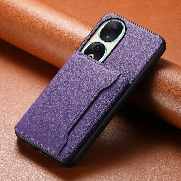 For Honor 90 Calf Texture Card Bag Design Full Coverage Phone Case(Purple)