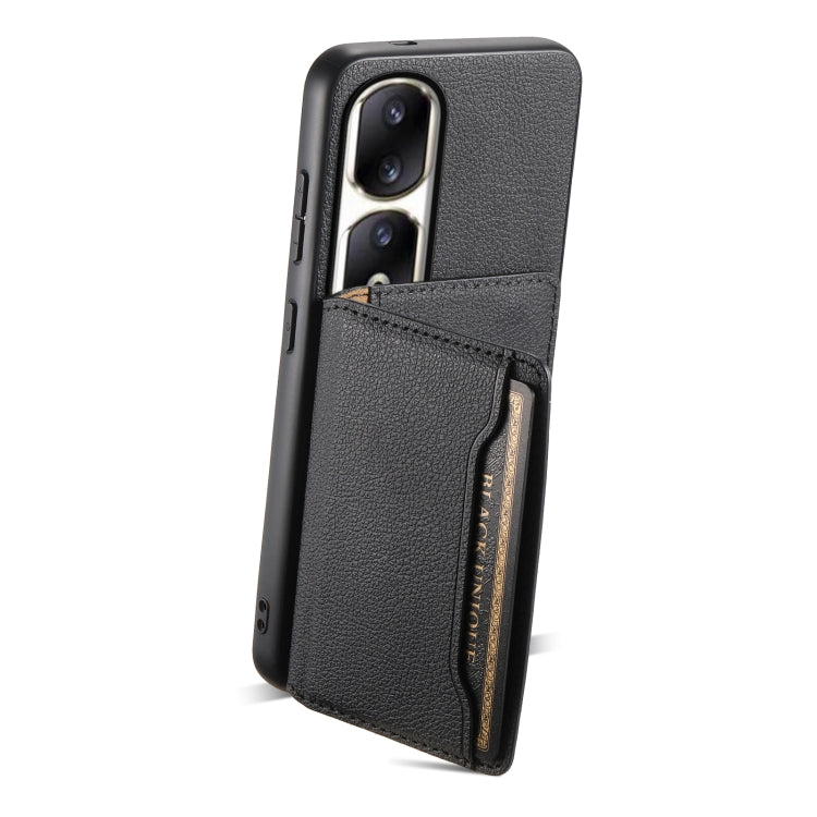 For Honor 90 Pro Calf Texture Card Bag Design Full Coverage Phone Case(Black)