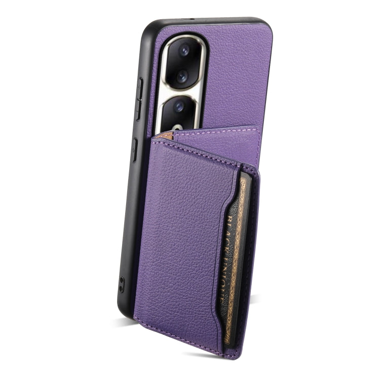 For Honor 90 Pro Calf Texture Card Bag Design Full Coverage Phone Case(Purple)