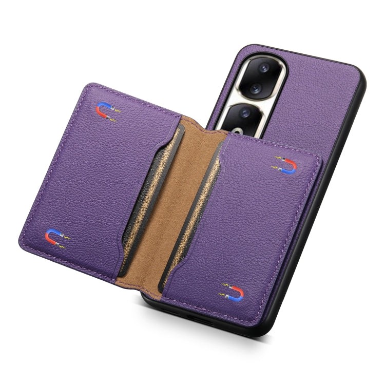 For Honor 90 Pro Calf Texture Card Bag Design Full Coverage Phone Case(Purple)