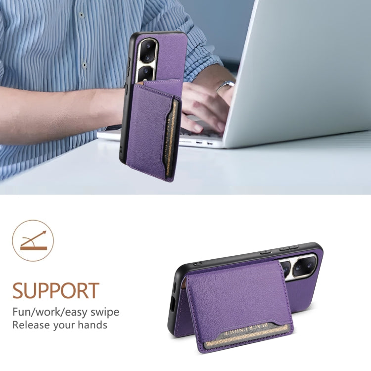 For Honor 90 Pro Calf Texture Card Bag Design Full Coverage Phone Case(Purple)