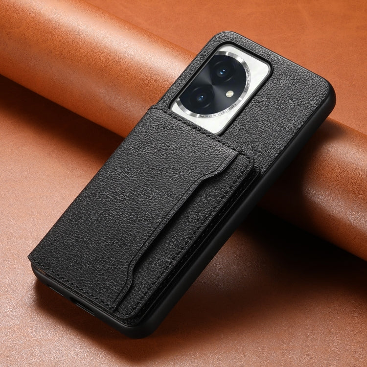 For Honor 100 Calf Texture Card Bag Design Full Coverage Phone Case(Black)