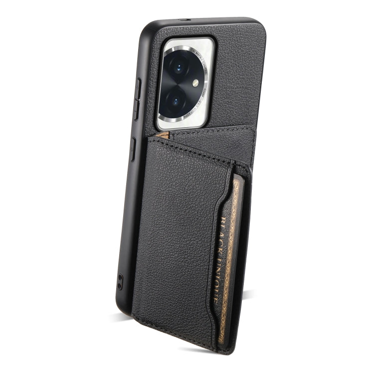 For Honor 100 Calf Texture Card Bag Design Full Coverage Phone Case(Black)