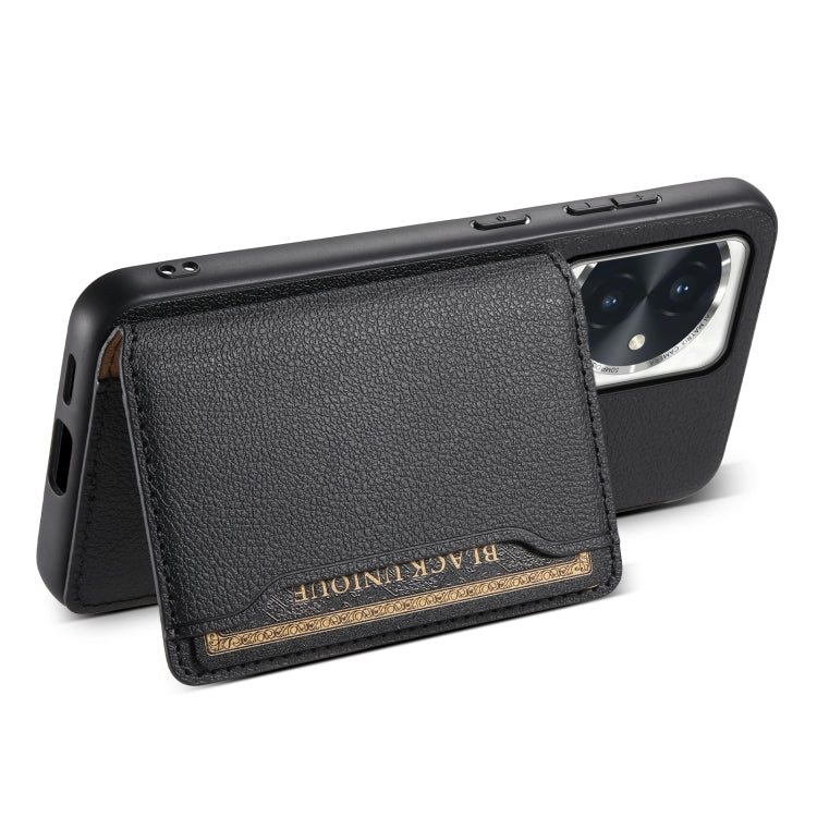 For Honor 100 Calf Texture Card Bag Design Full Coverage Phone Case(Black)